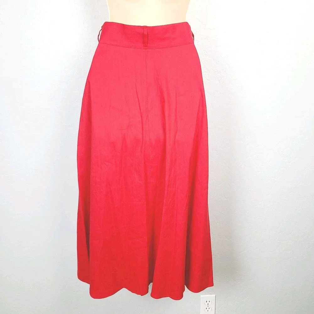 NEW Antonio Melani Red Linen Blend Midi Skirt Button‎ Front A-Line 2 Work Y2K